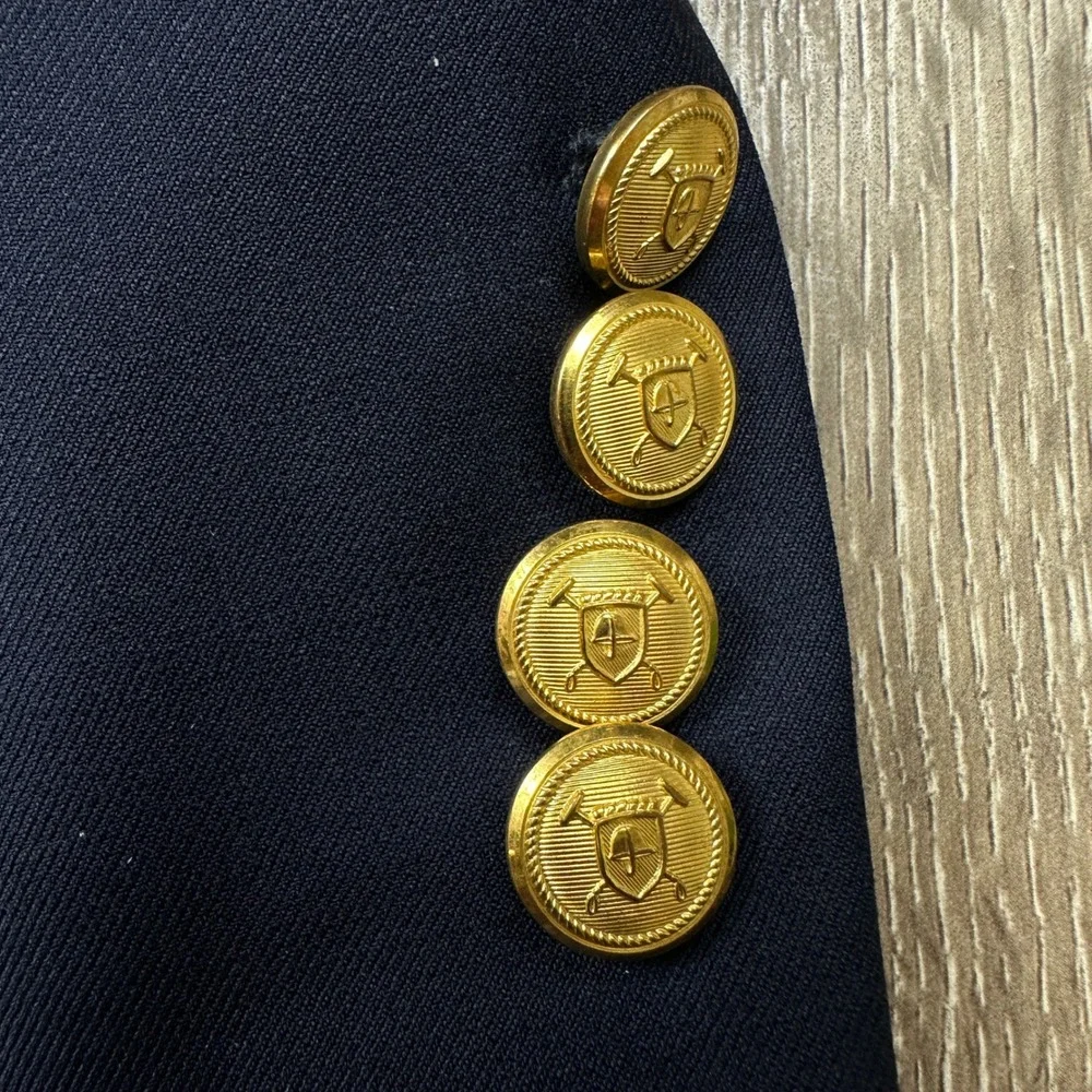 Lauren Ralph Lauren Mens Navy Blue 100% Wool Blazer Gold Crest Button Jacket 41R